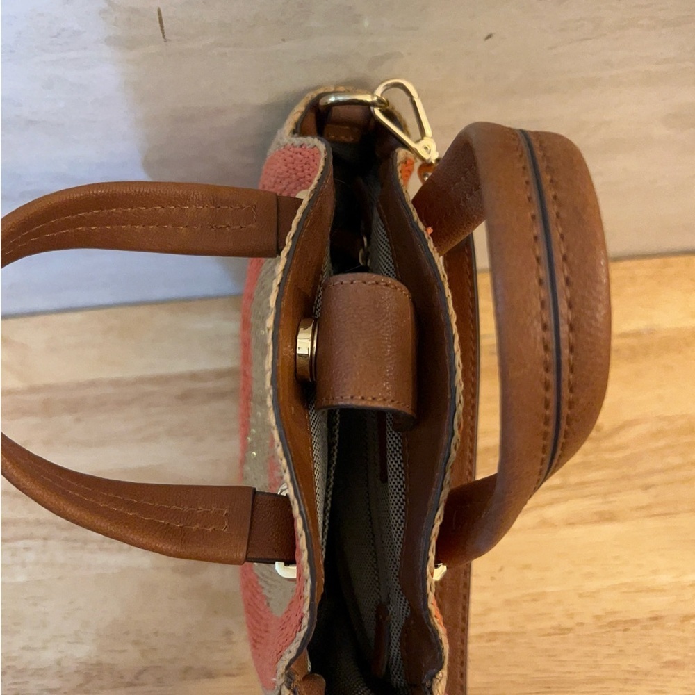 Vince Camuto Paper/woven crossbody Orange/ Tan Genuine Leather Handles - Picture 4 of 11